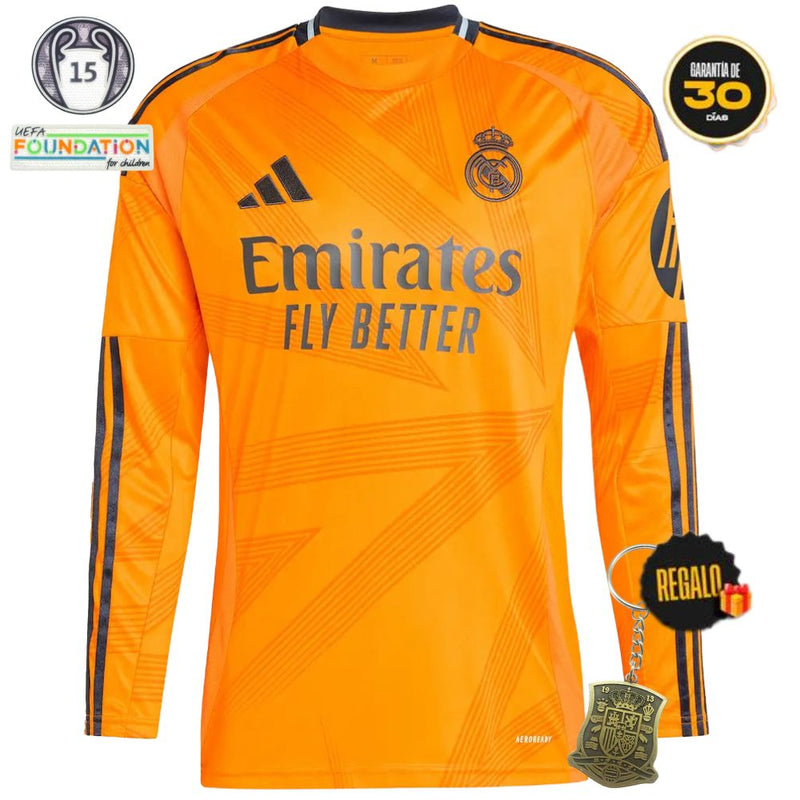 Camiseta Real Madrid Hombre Segunda Equipación Manga Larga Naranja 24/25