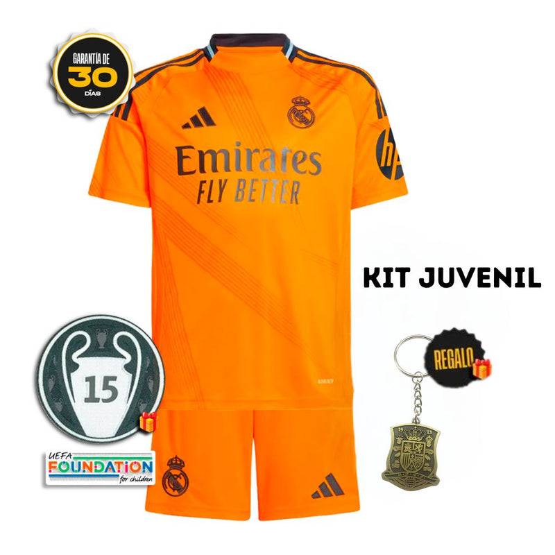 Conjunto Real Madrid Niños Segunda Equipación Naranja 24/25